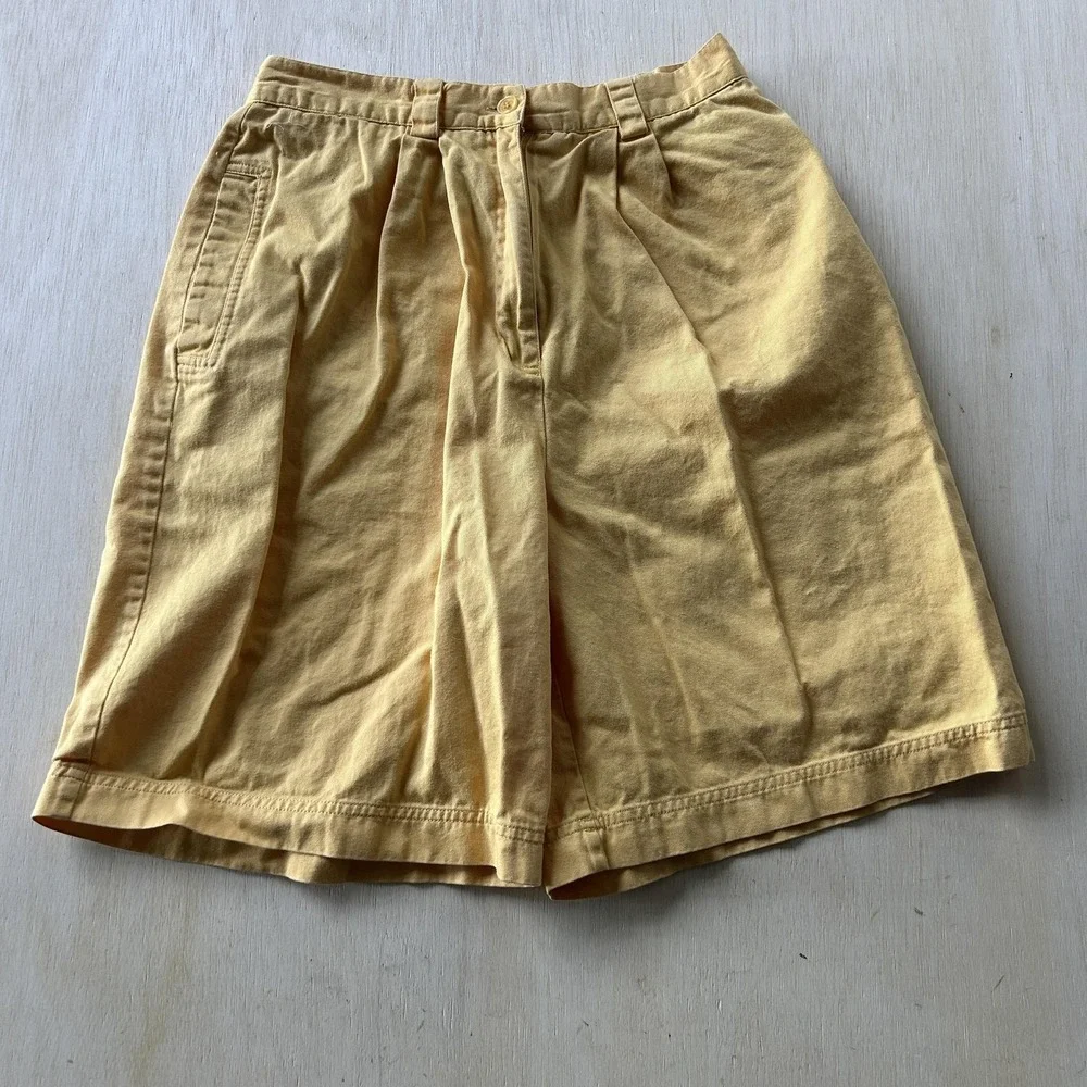Vintage Yellow Twill Pleated SKwear Shorts Womens 10 Elastic Waist 8 Inseam